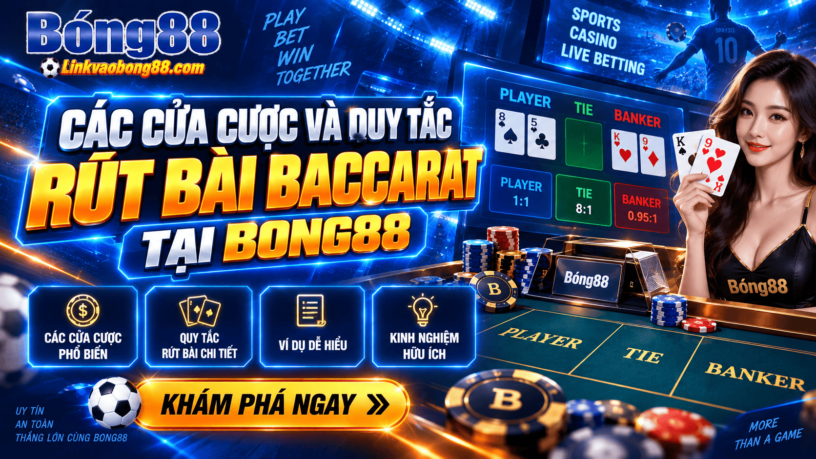 Các cửa cược và quy tắc rút bài Baccarat tại Bong88