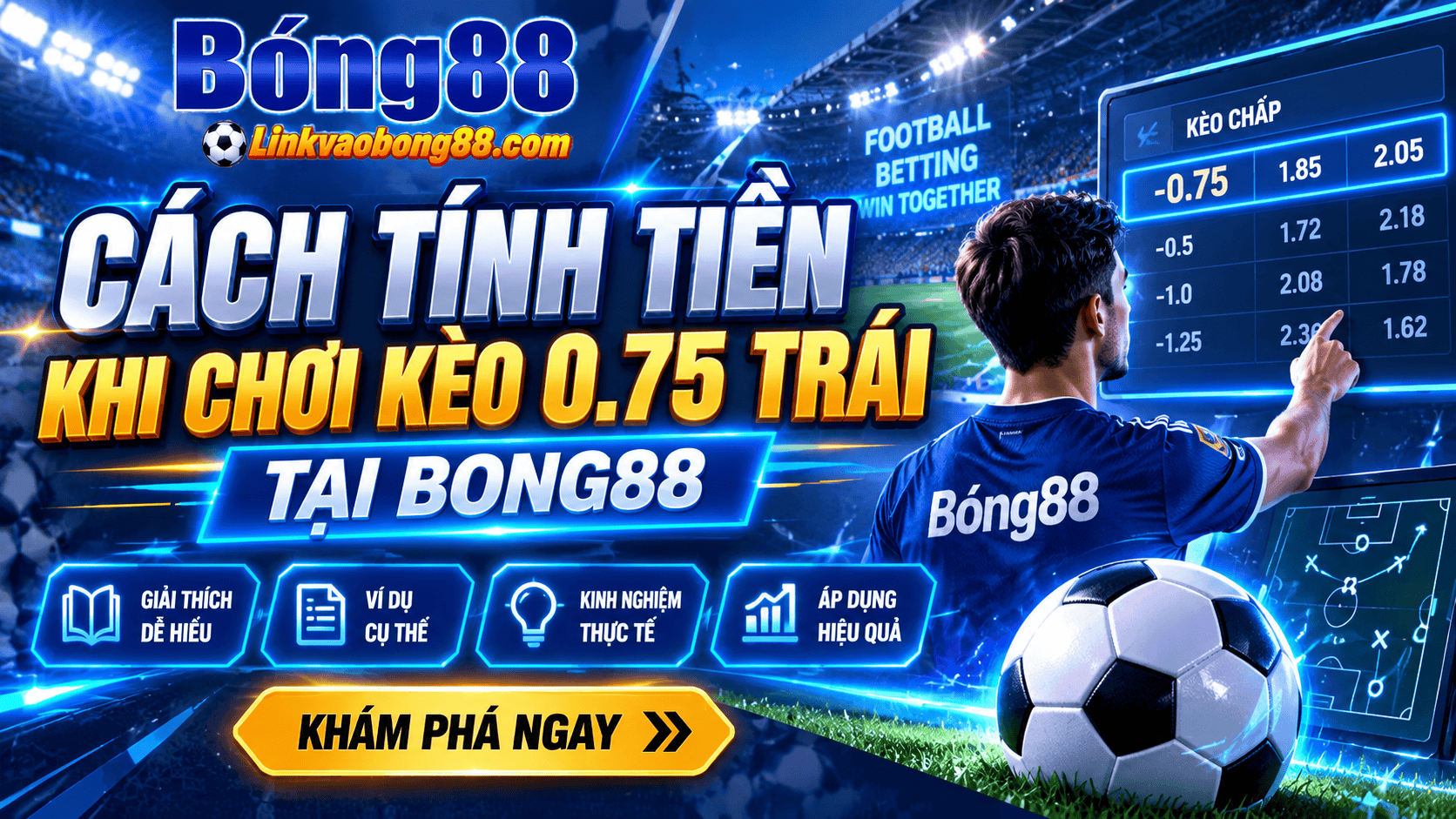 Cách tính tiền khi chơi kèo 0.75 trái tại Bong88