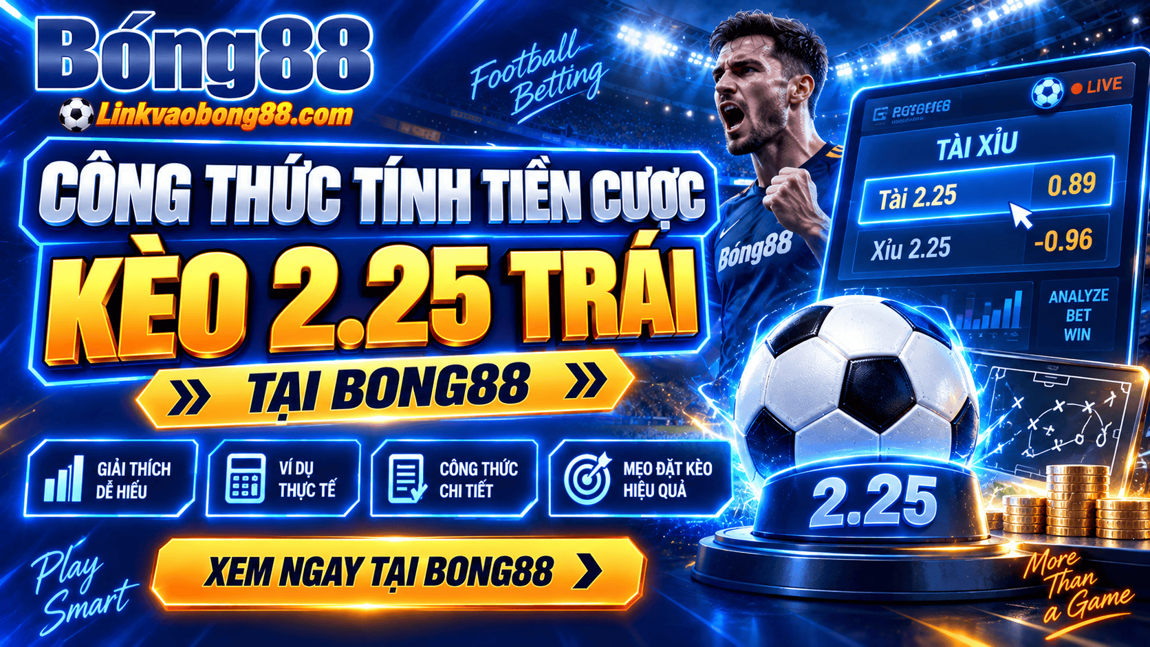 Công thức tính tiền cược kèo 2.25 trái tại Bong88 Công thức tính tiền cược kèo 2.25 trái tại Bong88